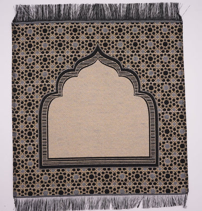 Modefa Prayer Rug Black Mini Cotton Woven Travel Islamic Prayer Rug - Mihrab Black