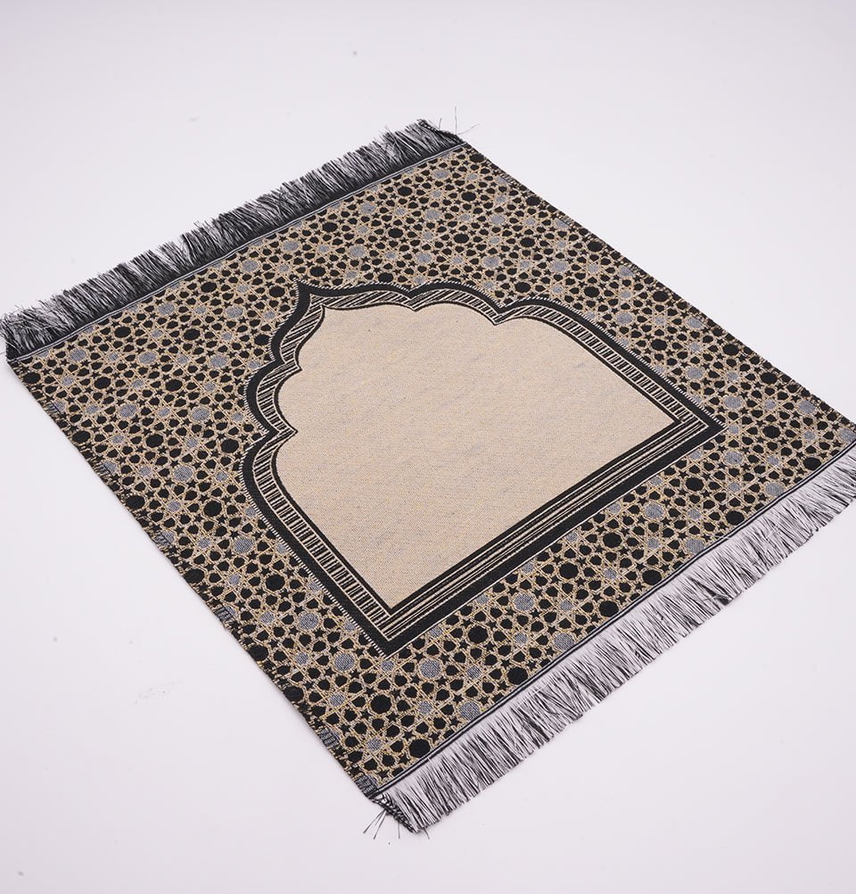 Modefa Prayer Rug Black Mini Cotton Woven Travel Islamic Prayer Rug - Mihrab Black