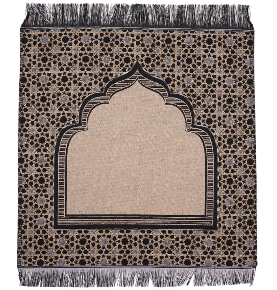 Modefa Prayer Rug Black Mini Cotton Woven Travel Islamic Prayer Rug - Mihrab Black