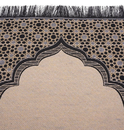 Modefa Prayer Rug Black Mini Cotton Woven Travel Islamic Prayer Rug - Mihrab Black