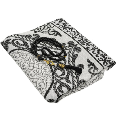 Modefa Prayer Rug Black Prayer Rug Gift Box Set - With Quran & Prayer Beads - Black