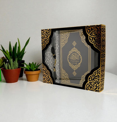 Modefa Prayer Rug Black Prayer Rug Gift Box Set - With Quran & Prayer Beads - Black
