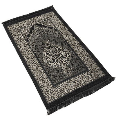 Modefa Prayer Rug Black Ramadan Lantern Cylinder Gift Box Set with Prayer Mat & Prayer Beads - Black