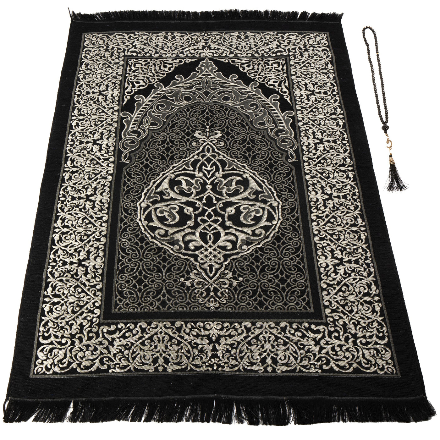 Modefa Prayer Rug Black Ramadan Lantern Cylinder Gift Box Set with Prayer Mat & Prayer Beads - Black