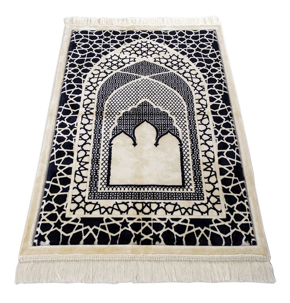Saray Plush Islamic Prayer Rug - Black