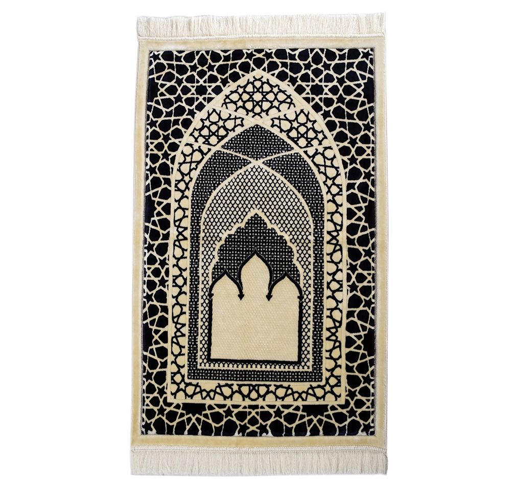 Modefa Prayer Rug Black Saray Plush Islamic Prayer Rug - Black