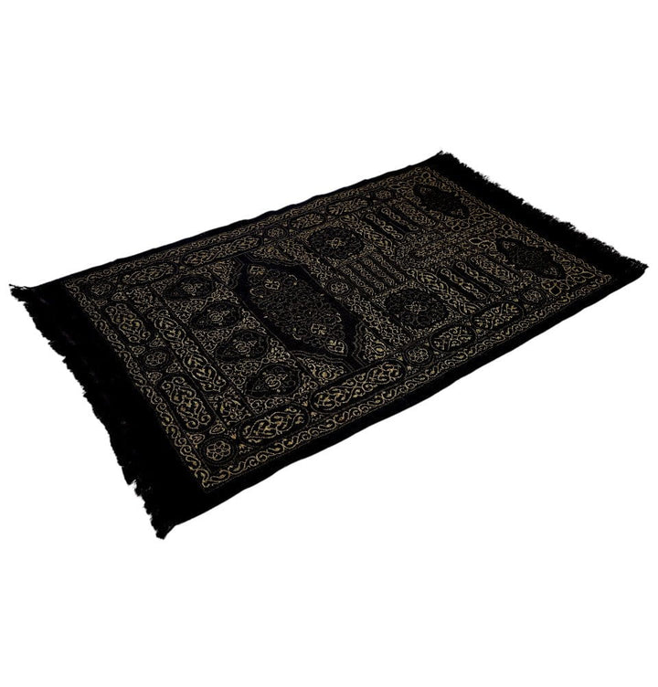 Thin Woven Chenille Elegant Kaba Door Islamic Prayer Mat - Black