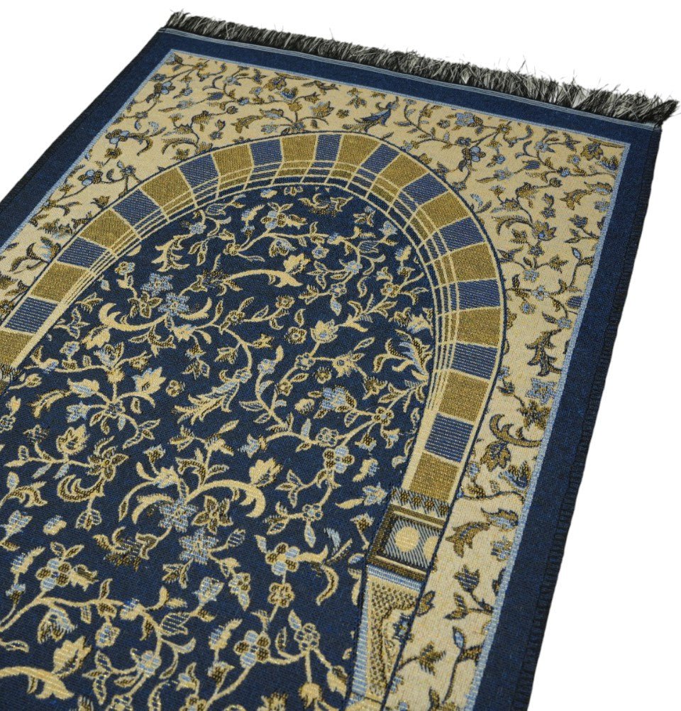 Modefa Prayer Rug Blue Cotton Woven Child Islamic Prayer Mat - Garden Arch - Blue