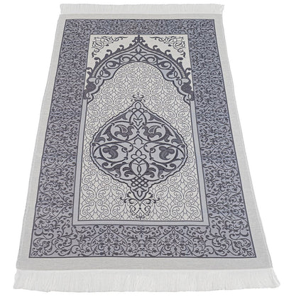 Modefa Prayer Rug Blue Eid Mubarak Gift Set - Prayer Rug, Dua Book and Prayer Beads in Satin Bag - Blue