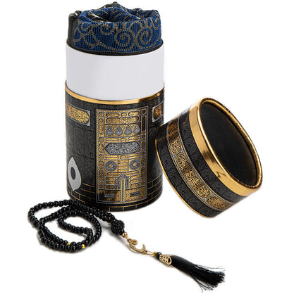 Modefa Prayer Rug Blue Kaba Cylinder Gift Box Set with Prayer Mat & Prayer Beads - Blue
