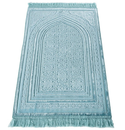 Modefa Prayer Rug Blue Luxury Velvet Islamic Prayer Rug Najma Blue