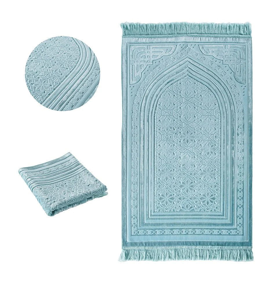 Modefa Prayer Rug Blue Luxury Velvet Islamic Prayer Rug Najma Blue