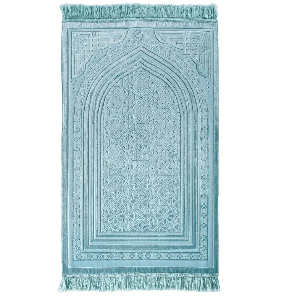 Modefa Prayer Rug Blue Luxury Velvet Islamic Prayer Rug Najma Blue