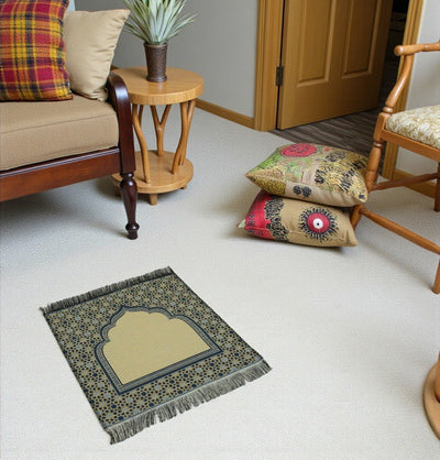 Modefa Prayer Rug Blue Mini Cotton Woven Travel Islamic Prayer Mat - Mihrab Blue