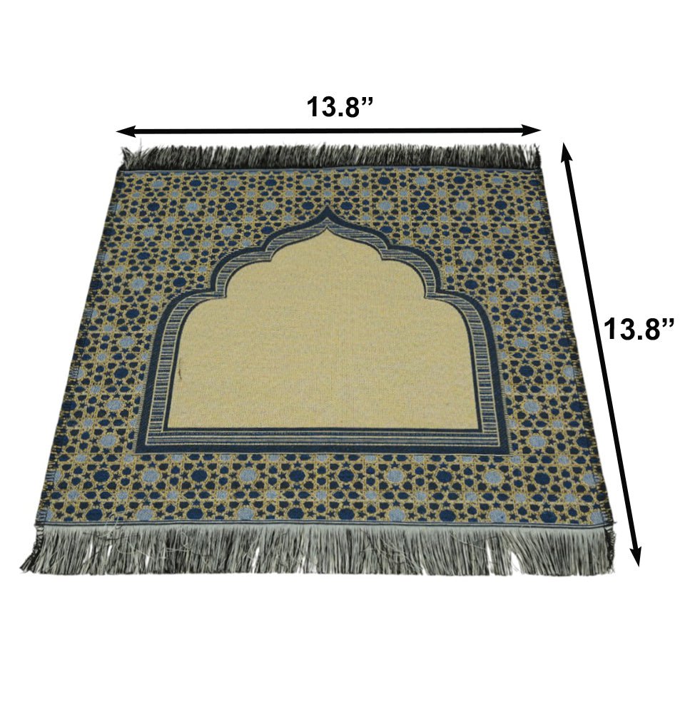 Modefa Prayer Rug Blue Mini Cotton Woven Travel Islamic Prayer Mat - Mihrab Blue