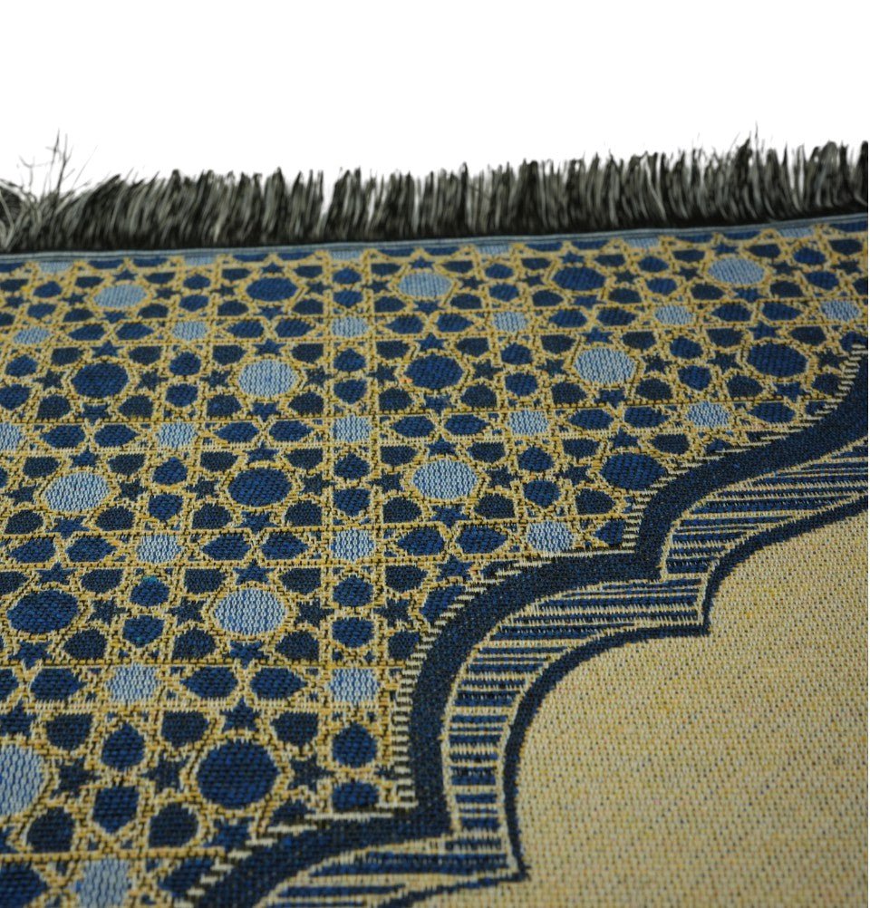 Modefa Prayer Rug Blue Mini Cotton Woven Travel Islamic Prayer Rug - Mihrab Blue