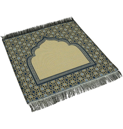 Modefa Prayer Rug Blue Mini Cotton Woven Travel Islamic Prayer Rug - Mihrab Blue