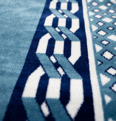 Modefa Prayer Rug Blue Wide 3 Person Masjid Prayer Rug - Vined Blue
