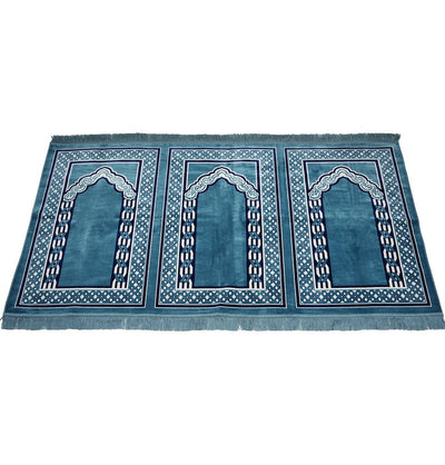 Modefa Prayer Rug Blue Wide 3 Person Masjid Prayer Rug - Vined Blue