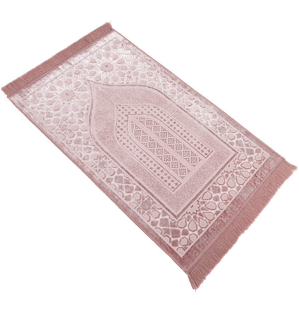 Luxury Velvet Islamic Prayer Rug Moroccan Star - Blush Pink