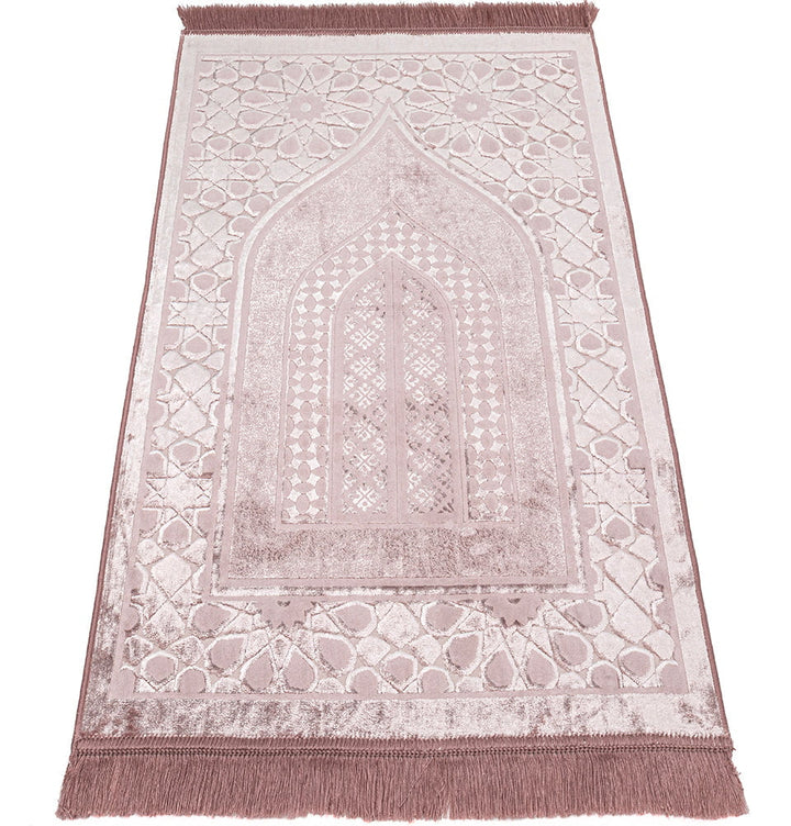 Luxury Velvet Islamic Prayer Rug Moroccan Star - Blush Pink