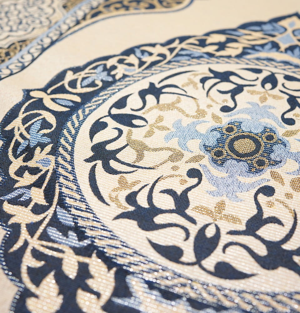 Chenille Medallion Ottoman Islamic Prayer Mat - Blue