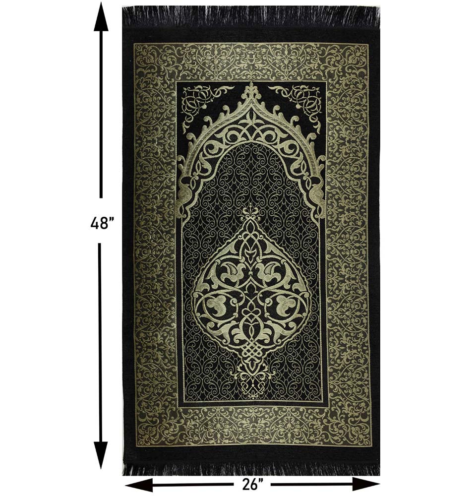 Modefa Prayer Rug Chenille Ottoman Islamic Prayer Mat - Black