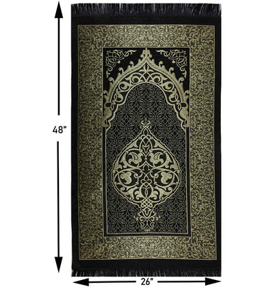 Modefa Prayer Rug Chenille Ottoman Islamic Prayer Mat - Black