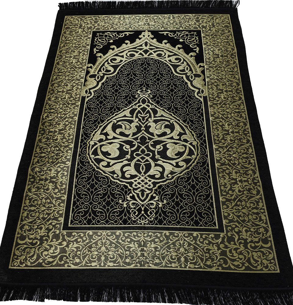 Modefa Prayer Rug Chenille Ottoman Islamic Prayer Mat - Black