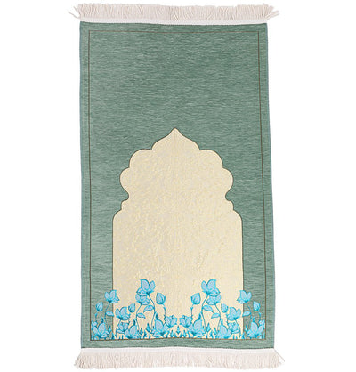 Modefa Prayer Rug Chenille & Taffeta Islamic Prayer Mat Poppies - Green