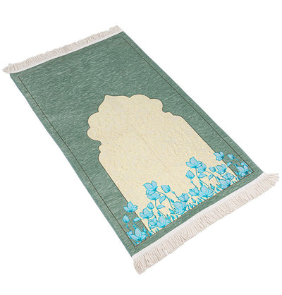 Modefa Prayer Rug Chenille & Taffeta Islamic Prayer Mat Poppies - Green