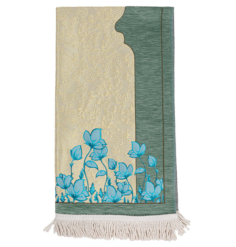 Modefa Prayer Rug Chenille & Taffeta Islamic Prayer Mat Poppies - Green