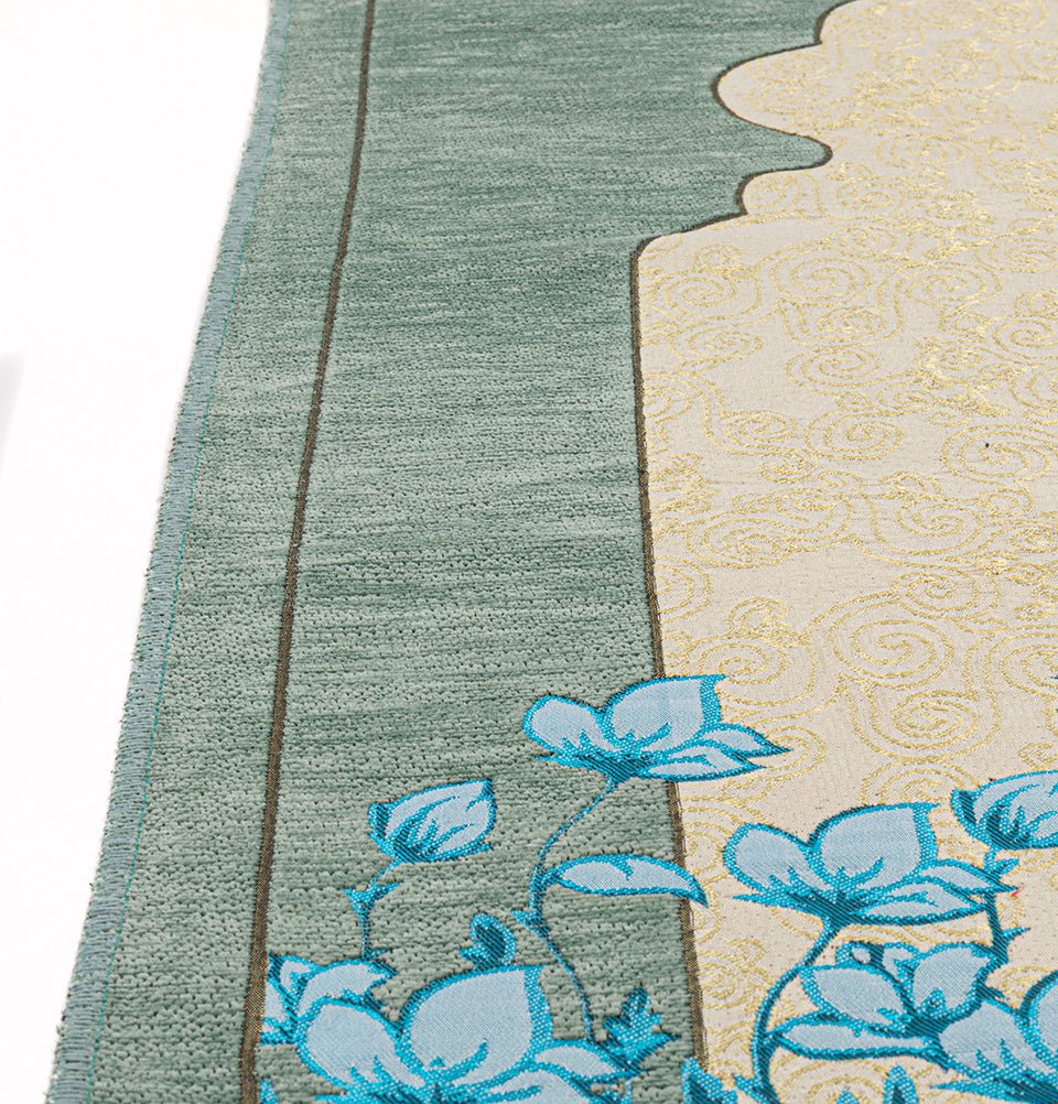 Modefa Prayer Rug Chenille & Taffeta Islamic Prayer Mat Poppies - Green