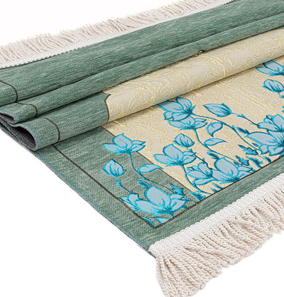 Modefa Prayer Rug Chenille & Taffeta Islamic Prayer Mat Poppies - Green