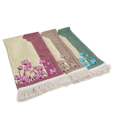 Modefa Prayer Rug Chenille & Taffeta Islamic Prayer Mat Poppies - Green