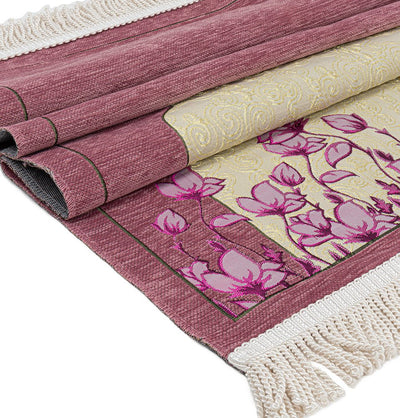 Modefa Prayer Rug Chenille & Taffeta Islamic Prayer Mat Poppies - Pink