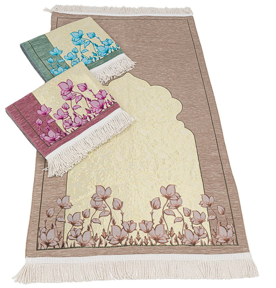 Chenille & Taffeta Islamic Prayer Mat Poppies - Pink