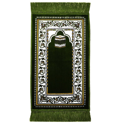 Modefa Prayer Rug Child Velvet Islamic Prayer Rug - Green with Kaba