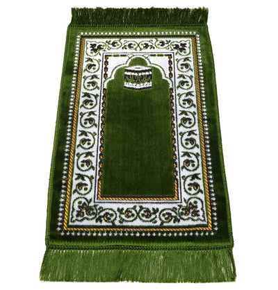 Modefa Prayer Rug Child Velvet Islamic Prayer Rug - Green with Kaba