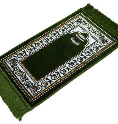 Modefa Prayer Rug Child Velvet Islamic Prayer Rug - Green with Kaba