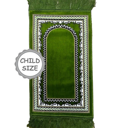 Modefa Prayer Rug Child Velvet Islamic Prayer Rug - Vine Border Arch Pear Green