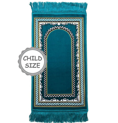 Modefa Prayer Rug Child Velvet Islamic Prayer Rug Vine Border Arch - Turquoise