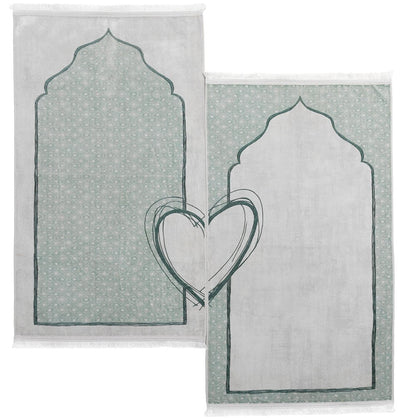 Modefa Prayer Rug Couple's Sweetheart Velvet Islamic Prayer Rug Set - Pearly Green