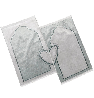 Modefa Prayer Rug Couple's Sweetheart Velvet Islamic Prayer Rug Set - Pearly Green