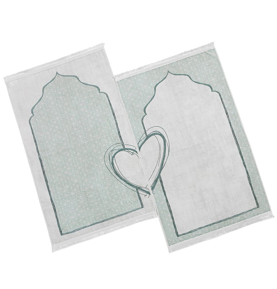 Modefa Prayer Rug Couple's Sweetheart Velvet Islamic Prayer Rug Set - Pearly Green