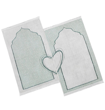 Modefa Prayer Rug Couple's Sweetheart Velvet Islamic Prayer Rug Set - Pearly Green