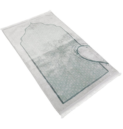 Modefa Prayer Rug Couple's Sweetheart Velvet Islamic Prayer Rug Set - Pearly Green