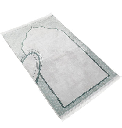 Modefa Prayer Rug Couple's Sweetheart Velvet Islamic Prayer Rug Set - Pearly Green