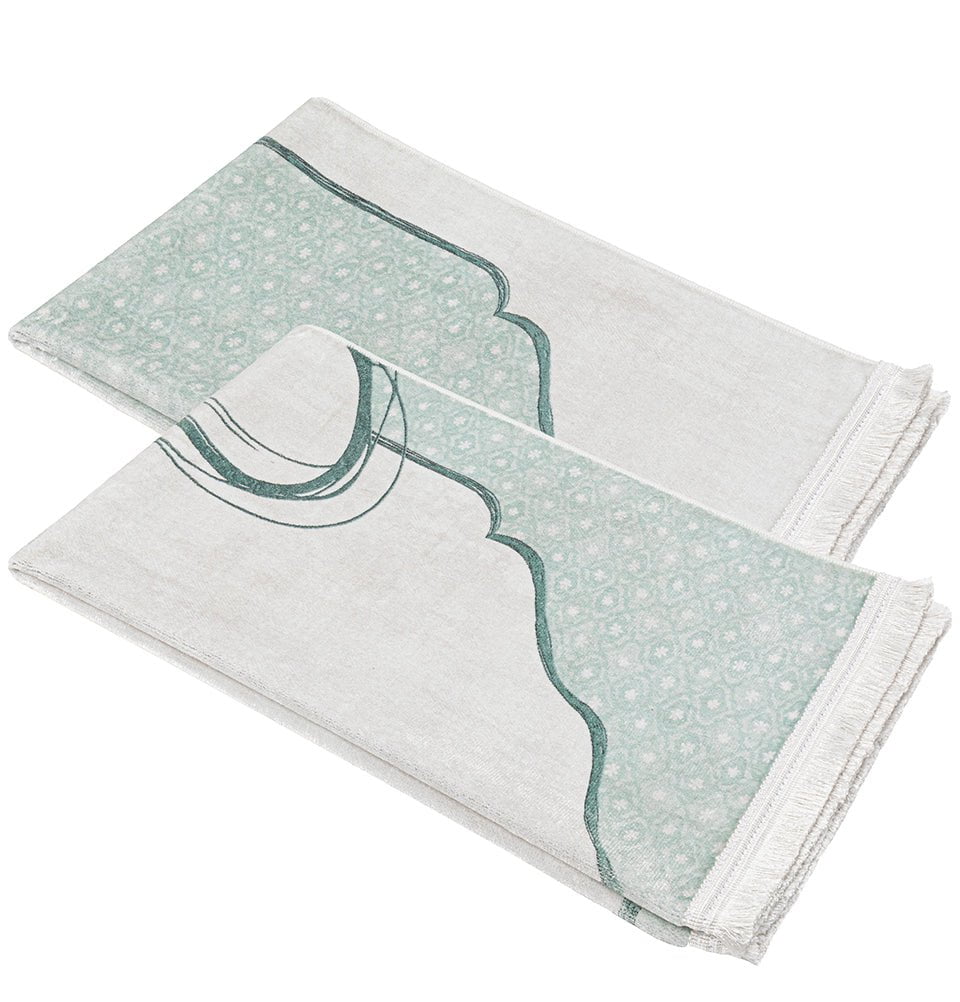 Modefa Prayer Rug Couple's Sweetheart Velvet Islamic Prayer Rug Set - Pearly Green