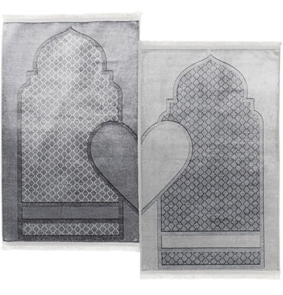 Modefa Prayer Rug Couple’s Sweetheart Velvet Islamic Prayer Rug Set - Silvery Gray